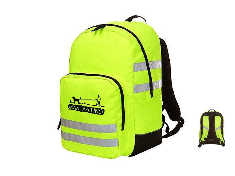 Reflex Rucksäcke reflektierend personalisiert – Hundesport Rucksack für Mantrailing und Hundetrainer in Neongelb