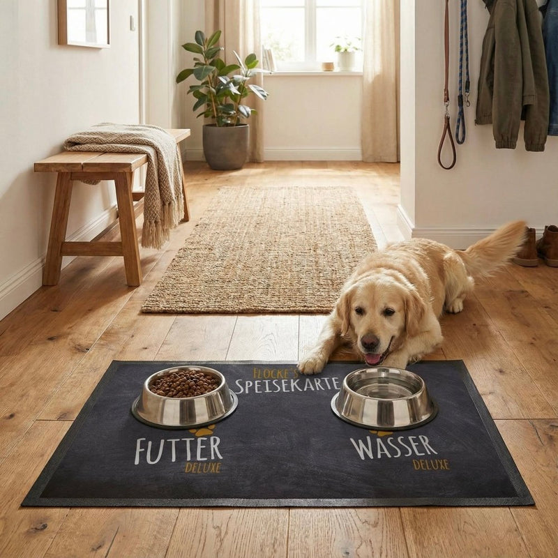 Napfunterlage Hund und Katze personalisiert mit Wunschnamen – Futtermatte rutschfest 40x60 cm