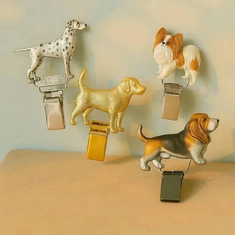 Versilberte Ringclips mit Hunderassen-Motiv – Startnummernhalter für Hundeausstellungen