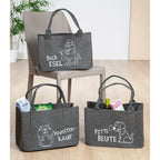 Dunkelgraue Filz Tasche Shopping Bag, 40x26x26 cm, bestickt mit Tiermotiv