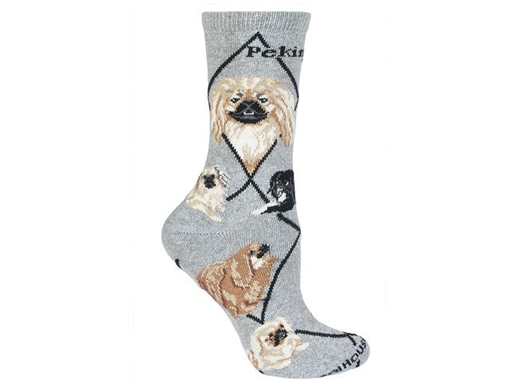 Hunde Rasse Socken: Pekinese -grau-L