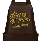 Braune Kochschürze mit goldenem „dog mom“-Schriftzug, Pfoten und Wunschname