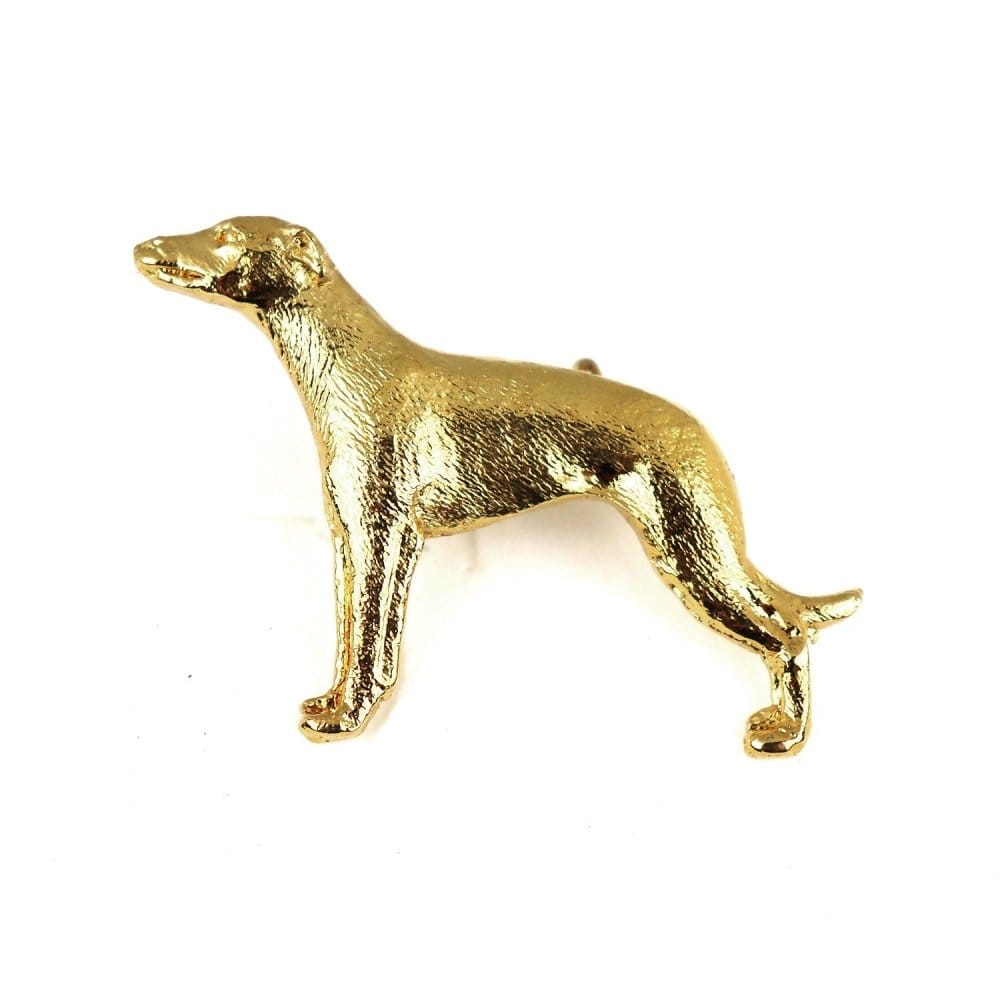 Vergoldete Zinn-Brosche mit Whippet