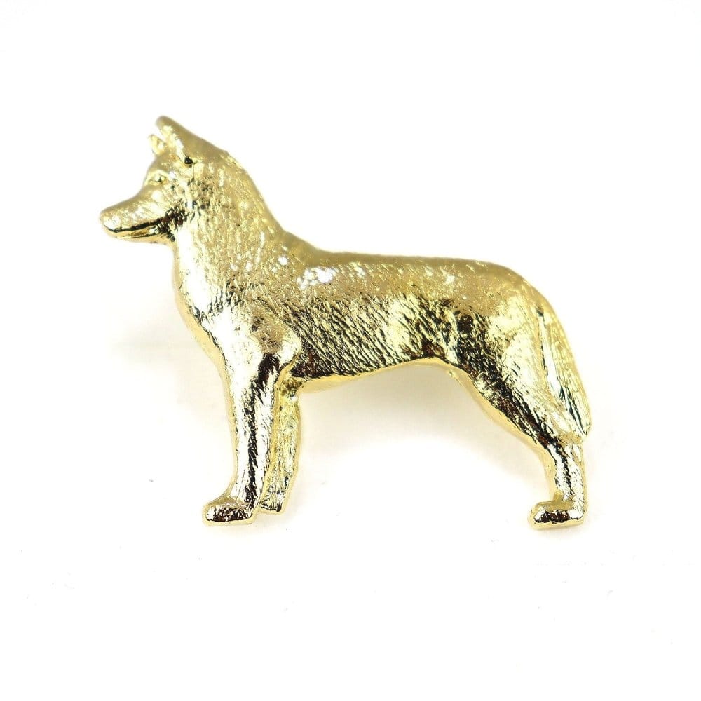 Vergoldete Zinn-Brosche mit Siberian Husky