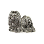 Versilberte Zinn-Brosche mit Shih Tzu
