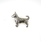 Versilberte Zinn-Brosche mit Lancashire Heeler