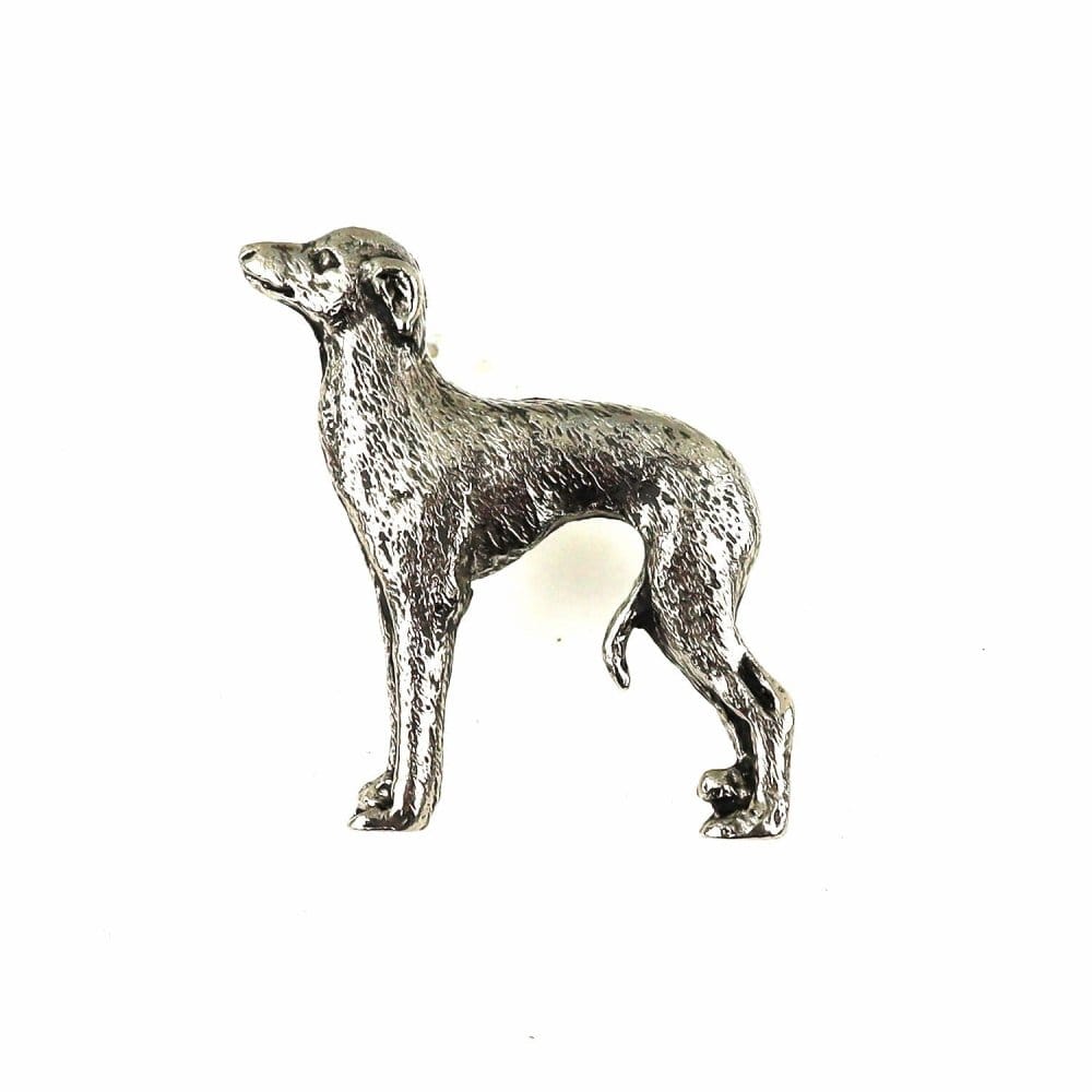 Versilberte Zinn-Brosche mit Italian Greyhound