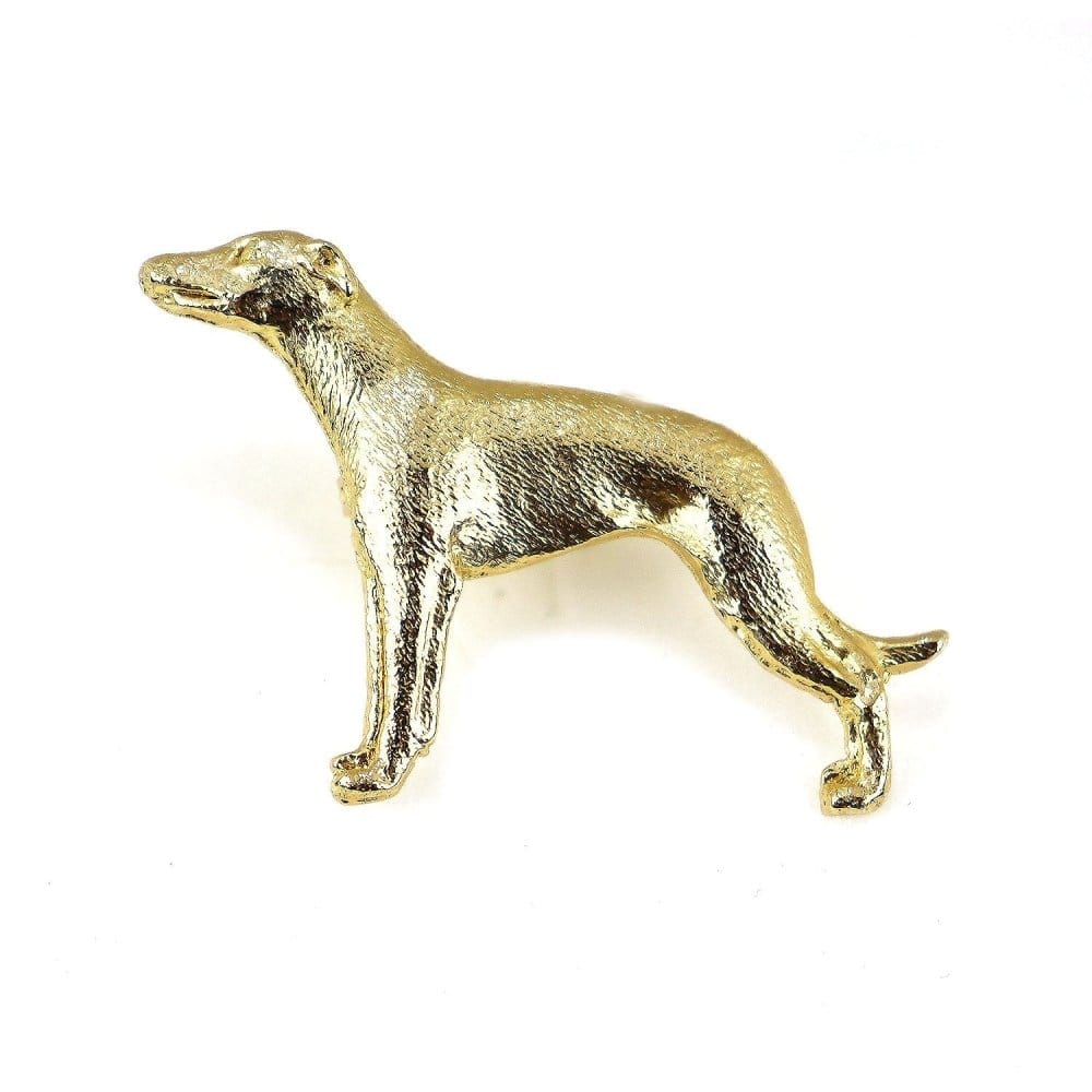 Vergoldete Zinn-Brosche mit Greyhound