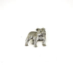 Versilberte Zinn-Brosche mit Bulldogge