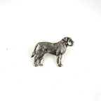 Versilberte Zinn-Brosche mit Bullmastiff