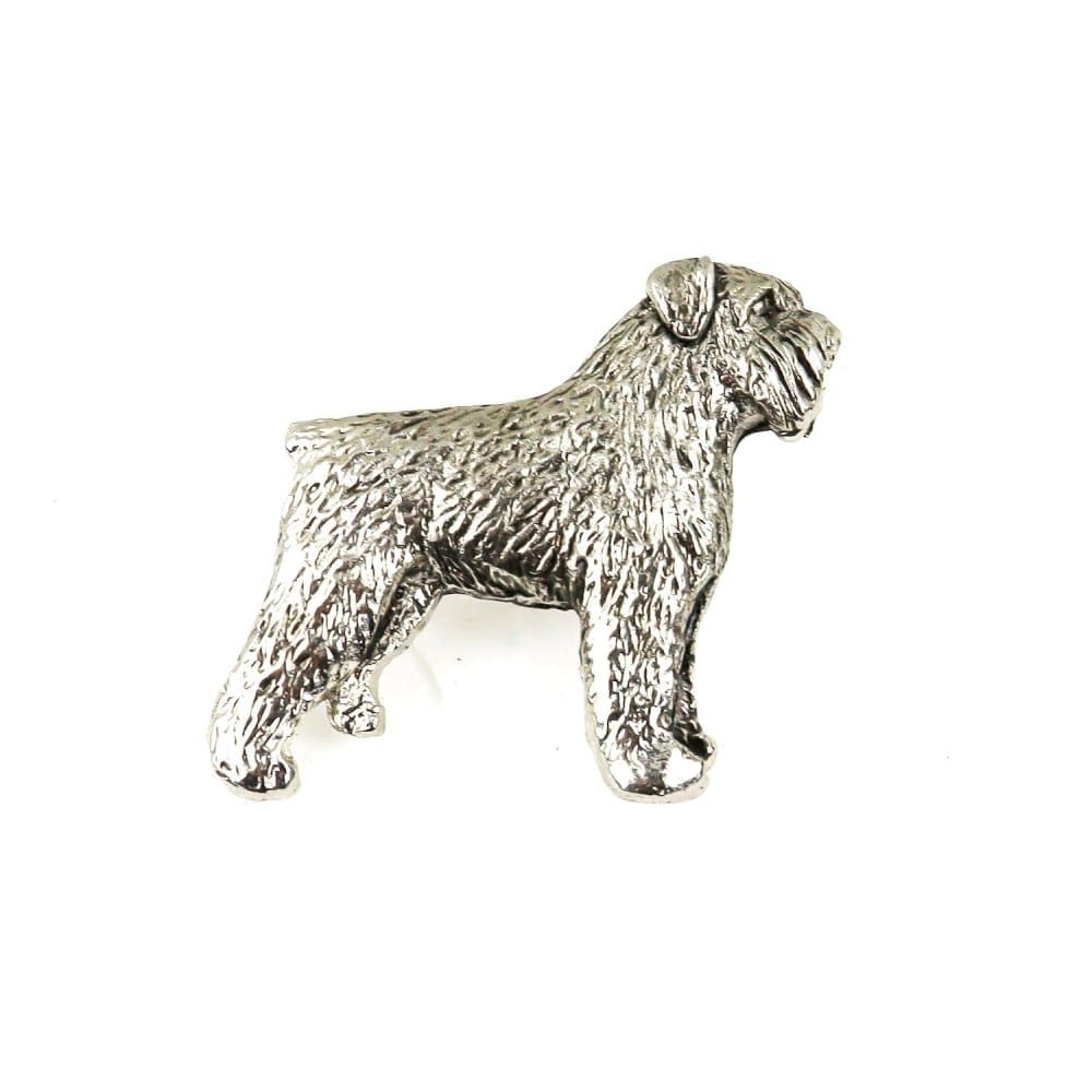 Versilberte Zinn-Brosche mit Bouvier des Flandres