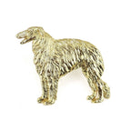 Vergoldete Zinn-Brosche mit Borzoi