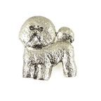 Versilberte Zinn-Brosche mit Bichon Frise