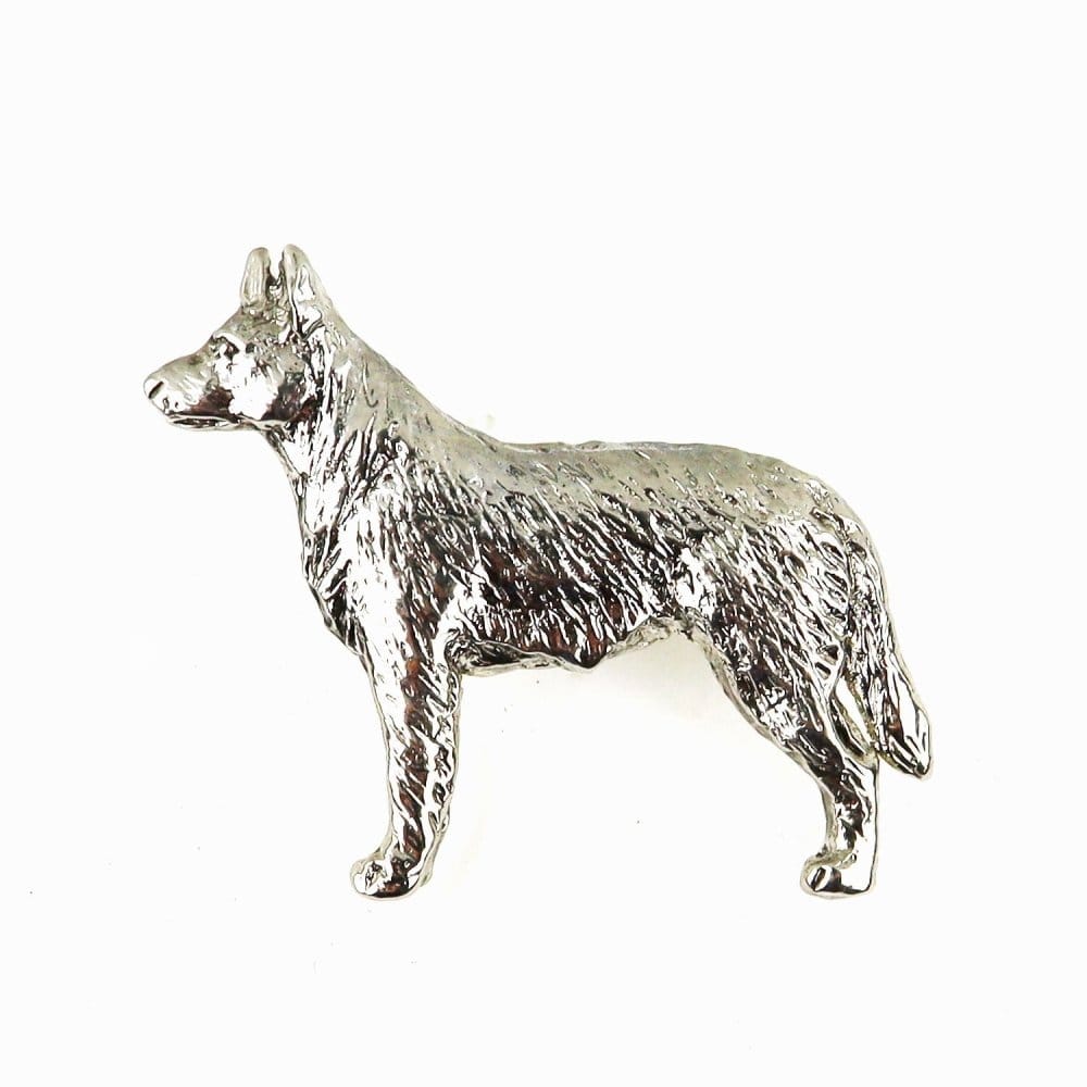 Versilberte Zinn-Brosche mit Australian Cattle Dog