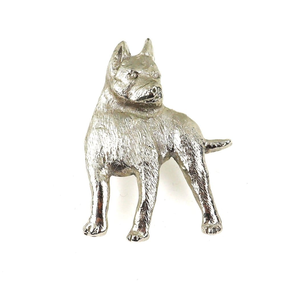 Versilberte Zinn-Brosche mit American Staffordshire Terrier