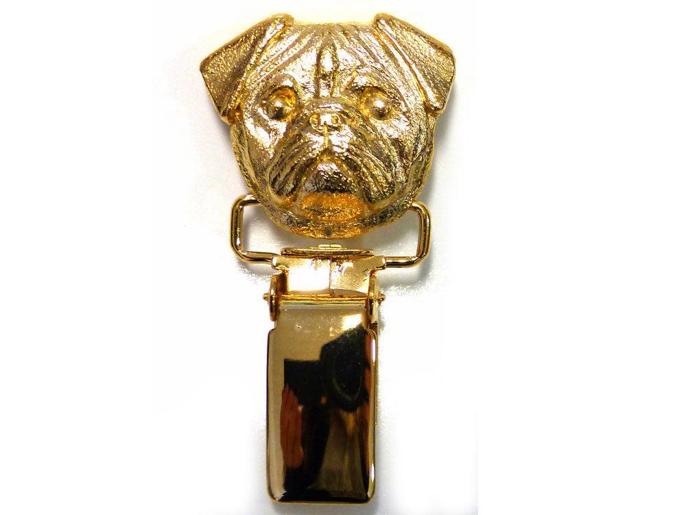 Vergoldeter Ringclip mit Mops-Kopf