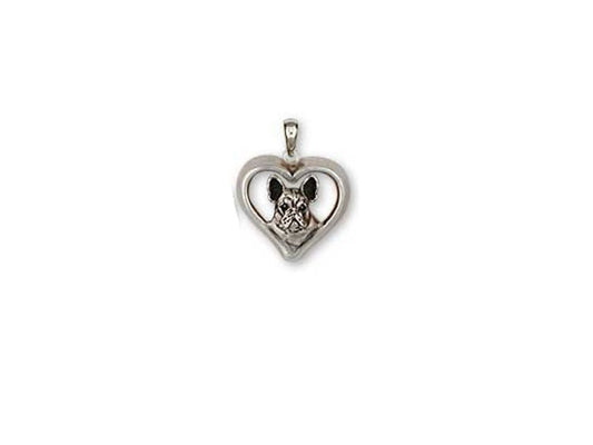 Schmuck - Anhänger: Französische Bulldogge Herz III -925er Sterling Silber-