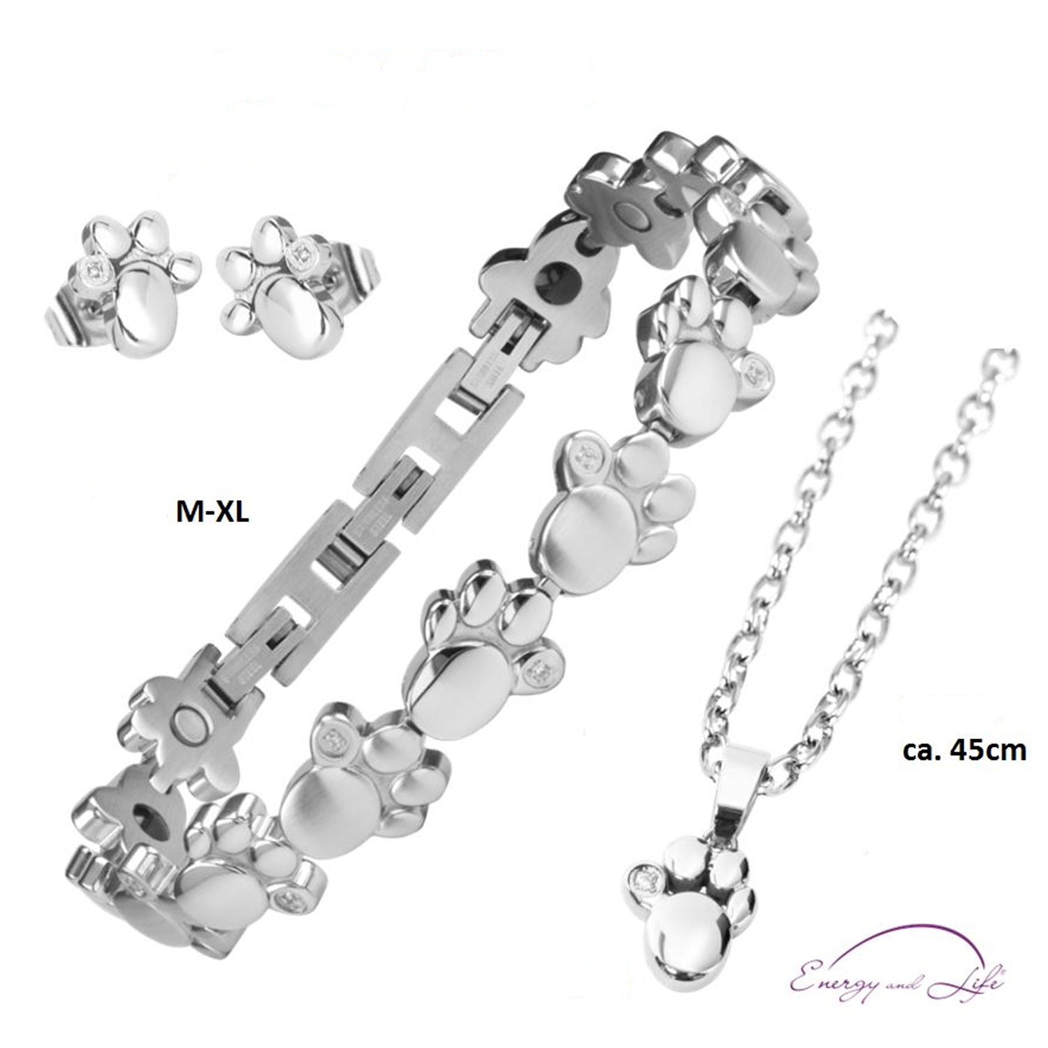 Energy and Life Magnetschmuck - AKTIONS SET Pfote - Pfötchen -silber-Energy & Life-Tierisch-tolle-Geschenke