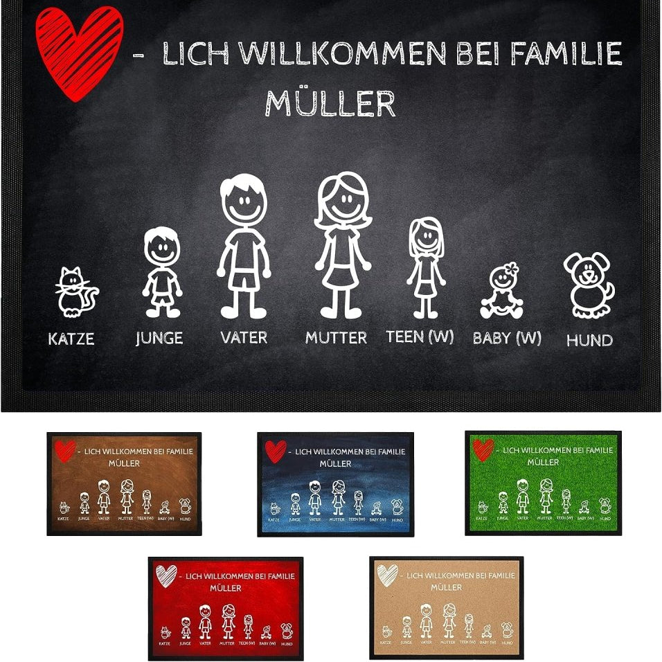 Fußmatte Strichmännchen in sechs verschiedenen Farbvarianten