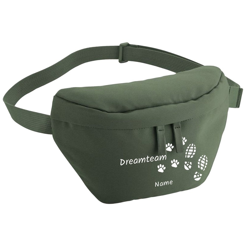 Bauchtasche in der Farbe Olive mit Dreamteam Aufdruck in weiß