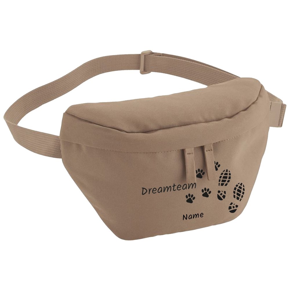 Bauchtasche in der Farbe Beige mit Dreamteam Aufdruck in schwarz