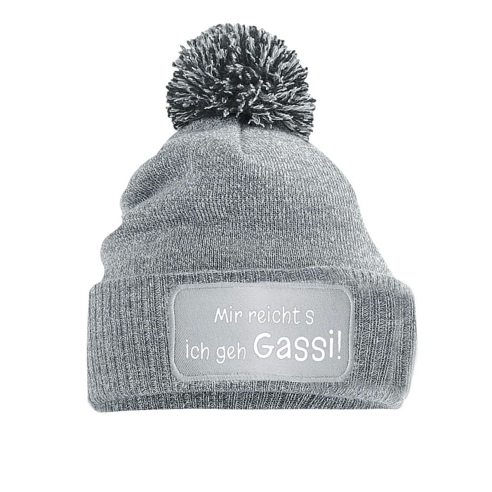 Beanie mit Bommel und Hundemotiv als Geschenk für Hundeliebhaber mit "Mir reichts, ich geh Gassi"