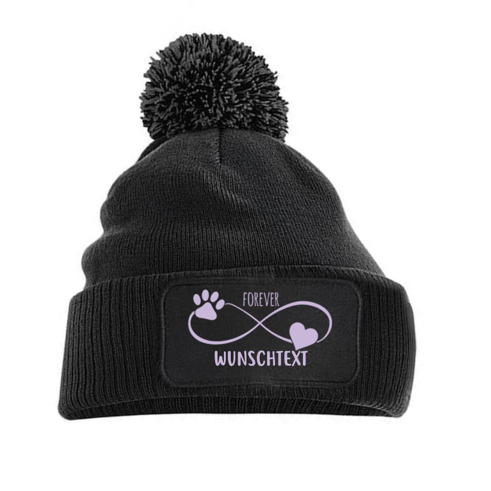 Bommelmütze personalisiert für Gassirunden und Hundesport schwarz