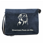 Personalisierte Canvas Messenger Bag mit Hundemotiv und Name navy