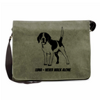 Personalisierte Canvas Messenger Bag mit Hundemotiv und Name oliv