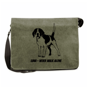 Canvas Messenger Bag in Oliv mit Hunderassen-Motiv