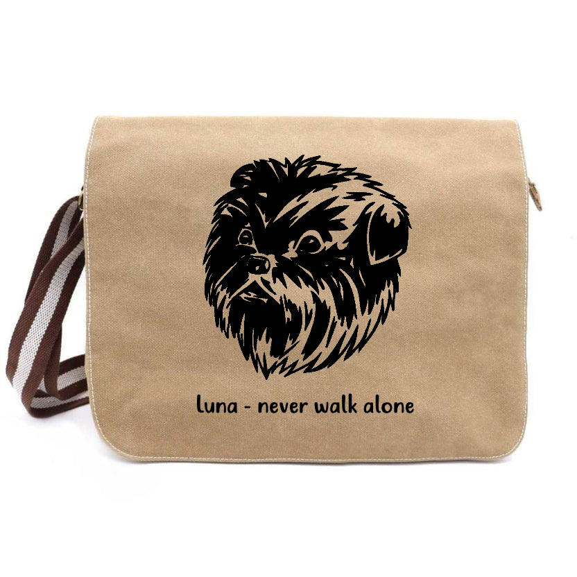 Personalisierte Canvas Messenger Bag mit Hundemotiv und Name sahara