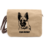 Canvas Messenger Bag in Sahara mit Schäferhund-Motiv und Wunschname