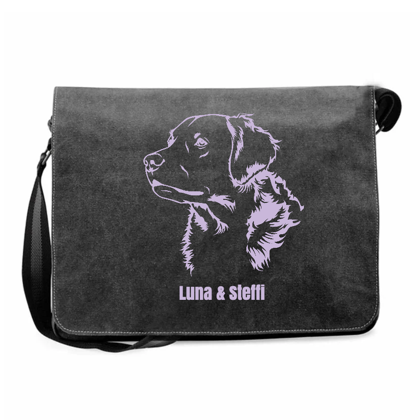 Personalisierte Canvas Messenger Bag mit Hundemotiv und Name schwarz