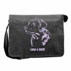 Personalisierte Canvas Messenger Bag mit Hundemotiv und Name schwarz