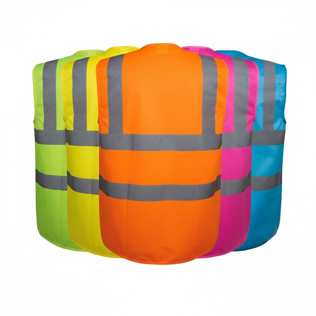 Farben Warnweste orange, pink, lime, türkis und neongelb