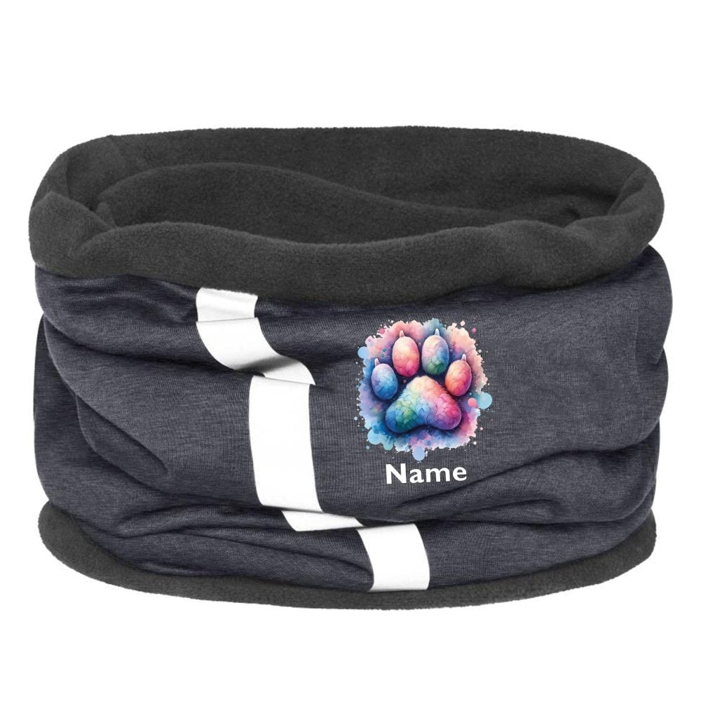 Fleece Schlauchschal mit bunter Pfote bedruckt und Wunschnamen