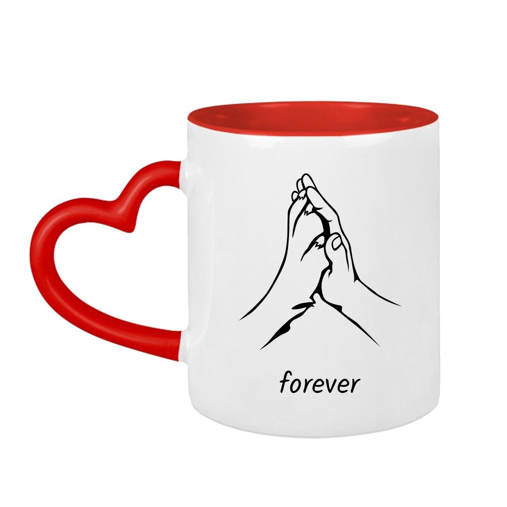 Tasse mit Herzhenkel Motiv Hand und Pfote mit Foto