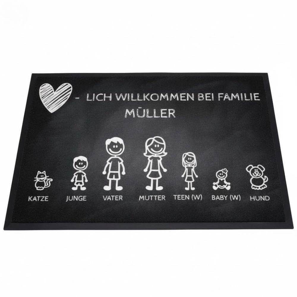 Personalisierbare Fußmatte mit Strickfiguren weisses Herz