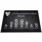 Personalisierbare Fußmatte mit Strickfiguren weisses Herz