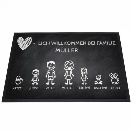 Personalisierbare Fußmatte mit Strickfiguren weisses Herz