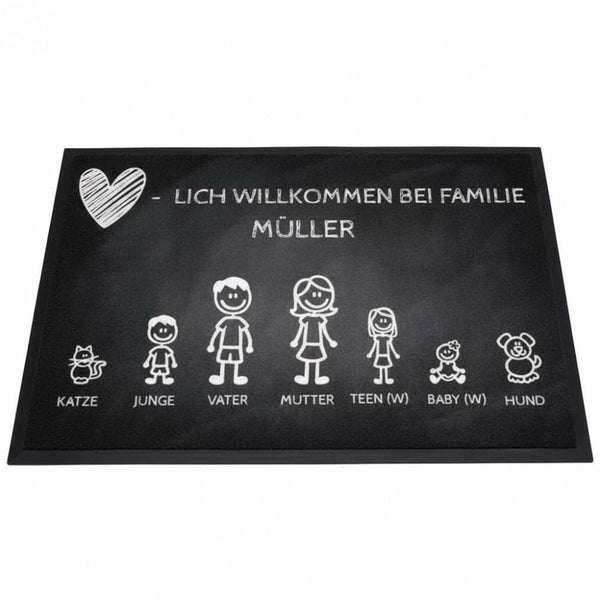 Personalisierbare Fußmatte mit Strickfiguren weisses Herz