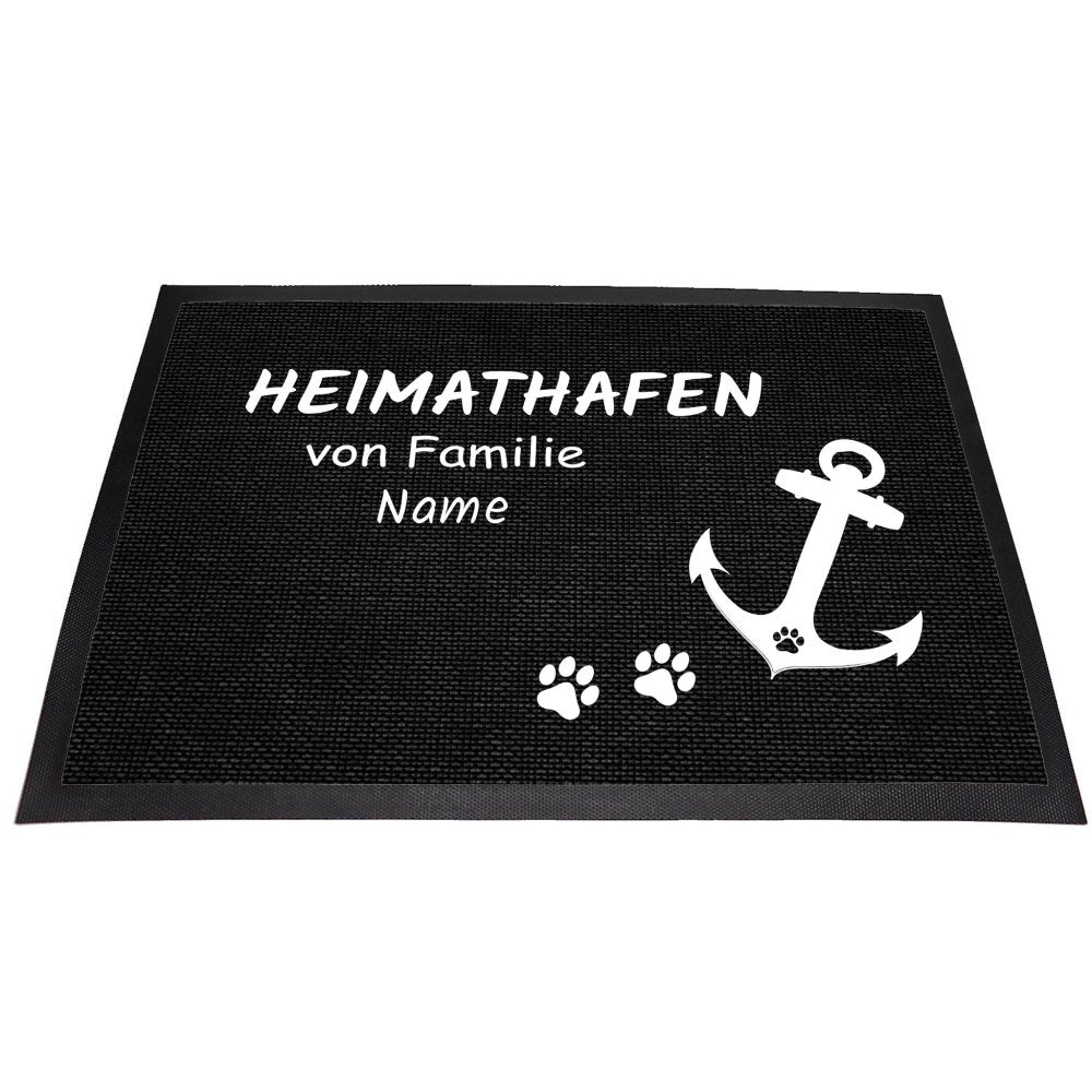 Fußmatte Heimathafen mit Pfoten Abdruck und Wunschname