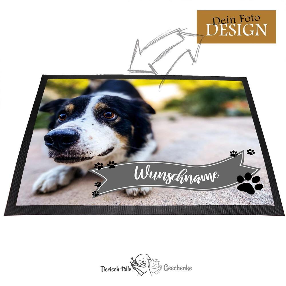 Foto-Fußmatte mit Namensbanner – Dein Hundefoto