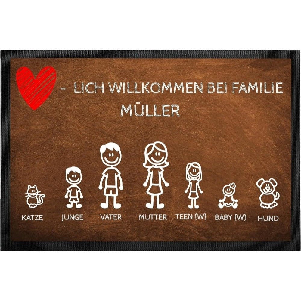 Familien-Fußmatte Herzlich Willkommen in braun