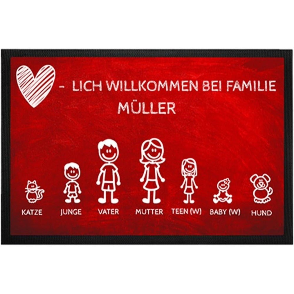 Familien-Fußmatte Herzlich Willkommen in rot