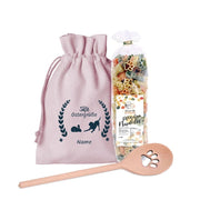 Ostergeschenk für Hundebesitzer – Pfotennudeln-Set mit Kochlöffel & Stoffbeutel (Ostern Hund)