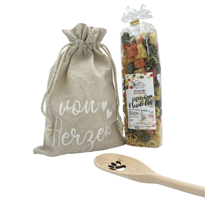 Geschenk-Set Pfötchen Kochlöffel & Pfötchen Nudeln - von Herzen