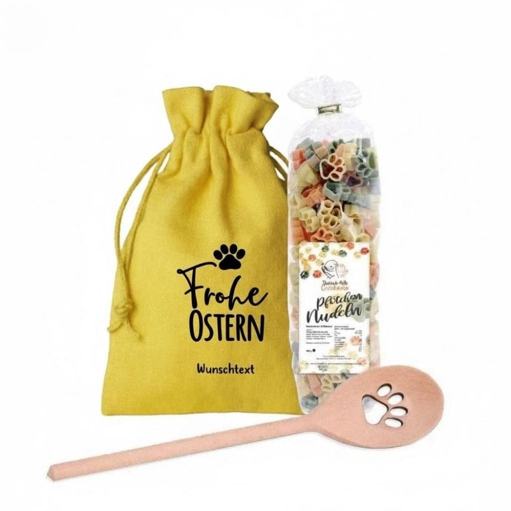 Ostergeschenk für Hundeliebhaber – personalisierbares Geschenkset mit Pfotennudeln & Kochlöffel