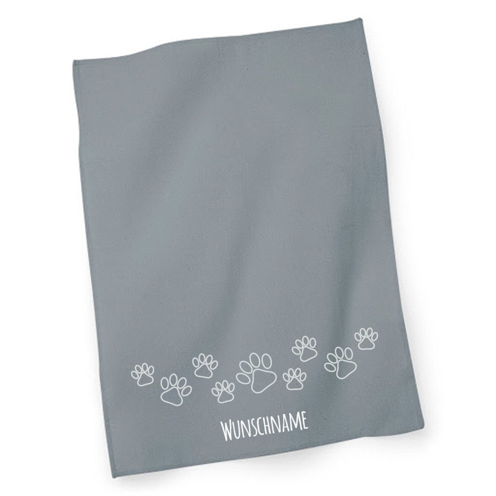 Geschirrtuch - Trockentuch Pfötchen 2 - mit Wunschname-Tierisch-tolle-Geschenke-Tierisch-tolle-Geschenke