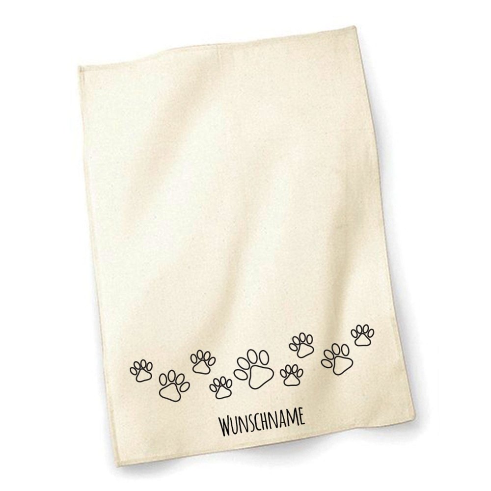 Geschirrtuch - Trockentuch Pfötchen 2 - mit Wunschname-Tierisch-tolle-Geschenke-Tierisch-tolle-Geschenke